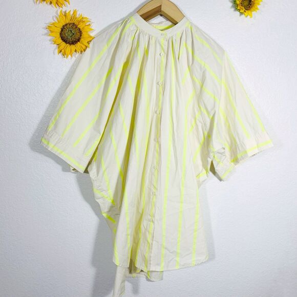 Pomander Place | Yellow and Creme Stripe Pia Oversized Swim Coverup Size Medium - Picture 3 of 16